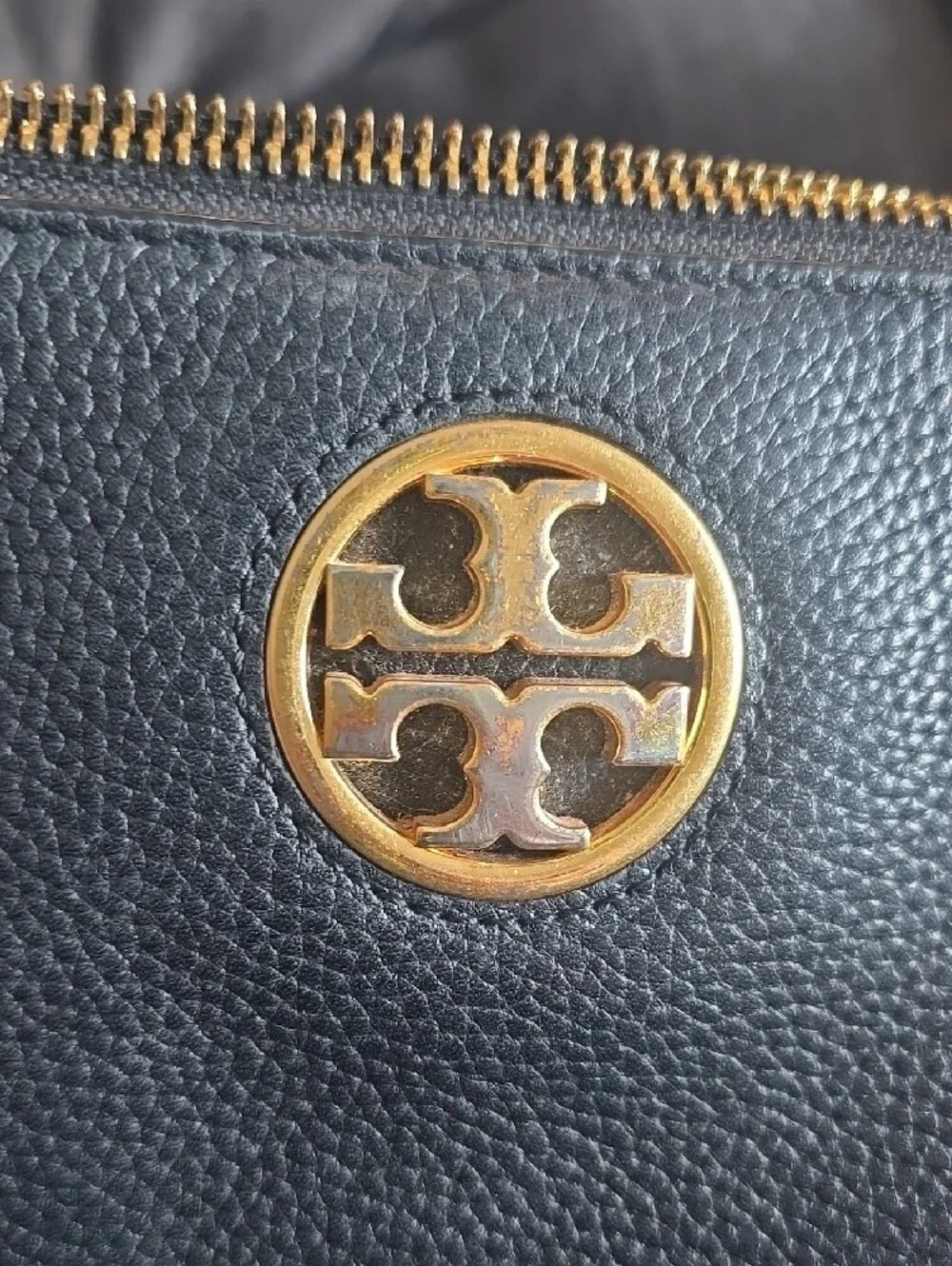 Tory Burch Black Pebbled Leather Crossbody with Gold Logo Accent